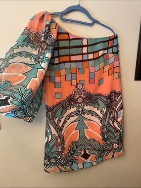 Hello Miss Reign Shop Coral & Teal Abstract Print Mini Dress 🆕